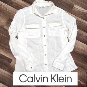 Calvin Klein linen button down shirt - size XS - white